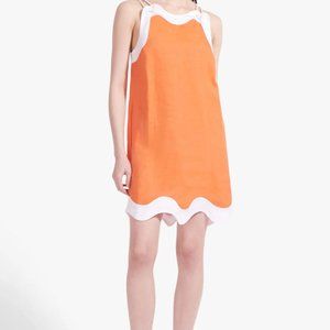 STAUD RENATA DRESS TANGERINE WHITE